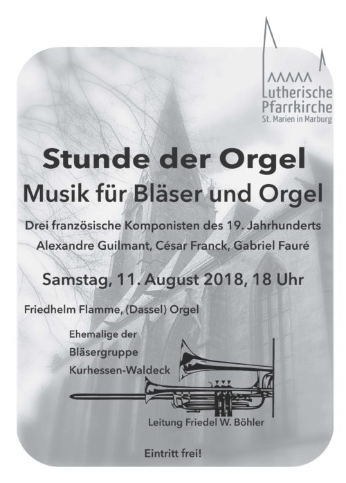 Plakat zur Stunde der Orgel - Musik für Bläser und Orgel, französische Komponisten des 19. Jahrhunderts