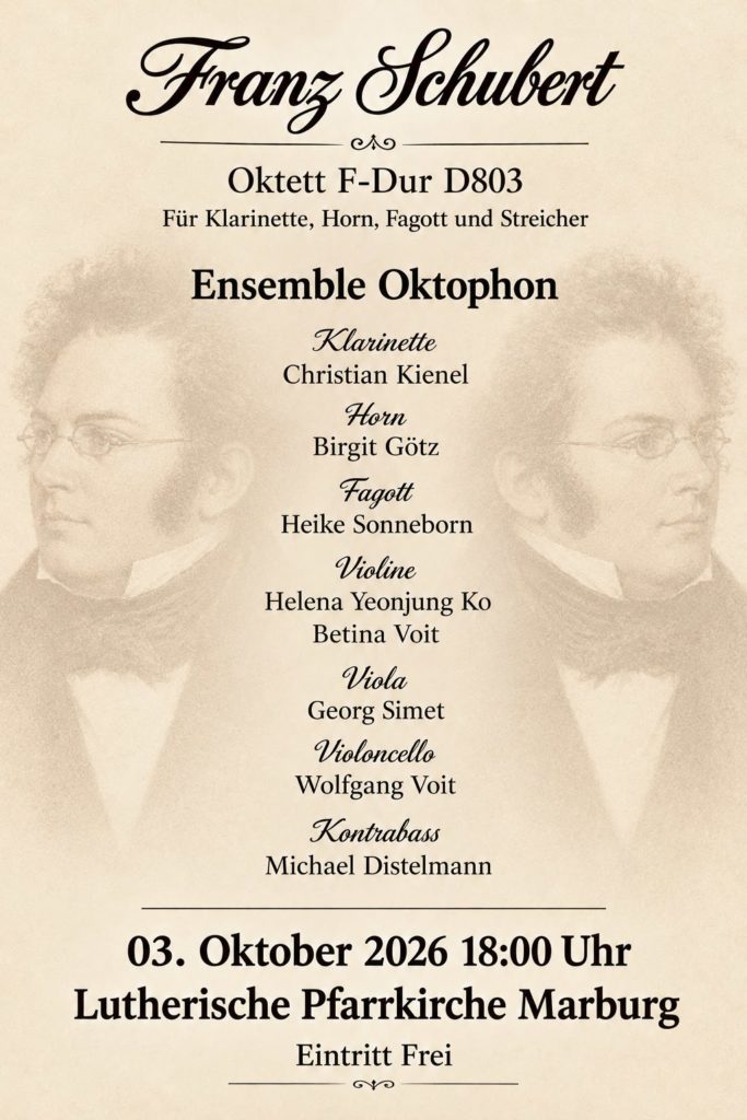 Veranstaltungsplakat vom 3. Oktober 2026 Franz Schubert